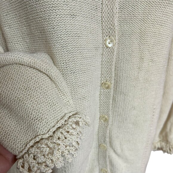 Coldwater Creek Neutral Crochet Trim Pearlized Button Cardigan Size M - Picture 4 of 7